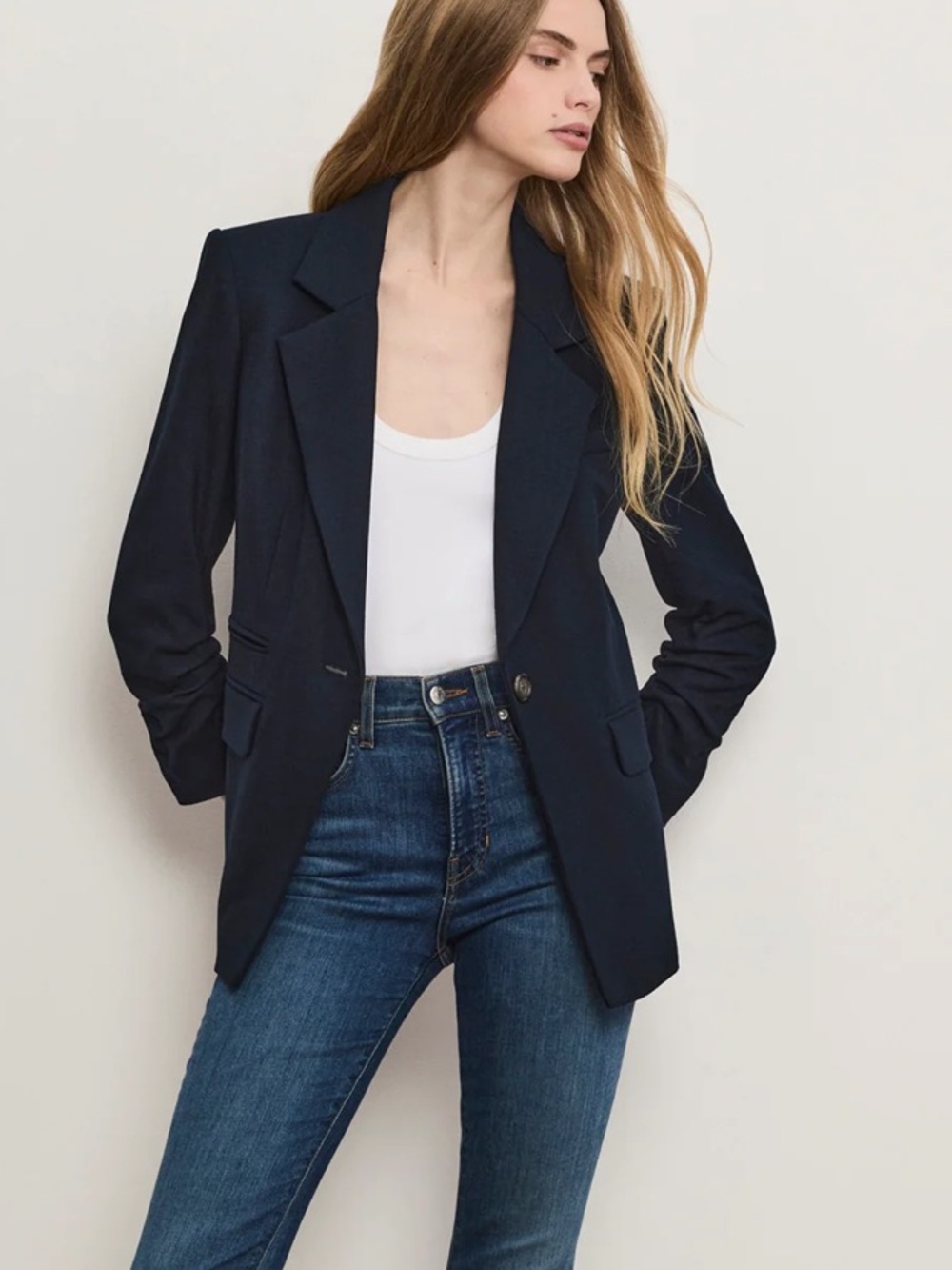 Veronica Beard Battista Navy Single-Button Tailored Dickey Blazer - Picture 3 of 16